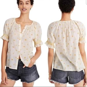 Madewell Smocked Button-Up Top in French Daisies Print
